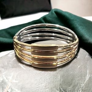 Trendy Brushed Gold and Silver Tone Hinged Cuff Bangle ( bracelet)
